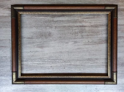 Superbe cadre ancien bois et laiton pour marine, diorama, gravure 38x54cm, 10P.  - Photo 1/4