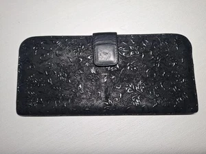 Iden-ya Black Patterned Genuine Leather glasses case soft pouch clip bag Floral - Picture 1 of 14