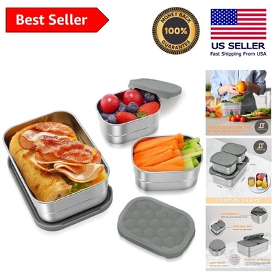 Juego de almuerzo Bento Box - 3 contenedores de acero inoxidable con tapas a prueba de fugas para niños Foto 1 de 4