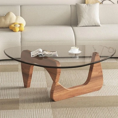 Modern Glass Coffee Table, 32.68" D x 22.44" W x 15.75" H, Abstract Round Tea... - Image 1 of 4