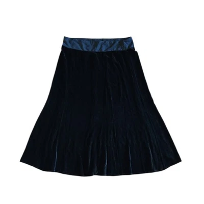 Falda Eileen Fisher Terciopelo Negro Elastizada Línea A Mezcla Seda Hasta la pantorrilla Talla PM Foto 1 de 4