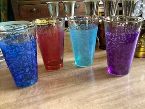 Moroccan style colored drinking glasses, set of 4, exc preowned condition - Bild 1 von 2