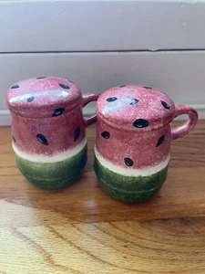 Vintage Watermelon Salt And Pepper Shakers Handpainted Large - Picture 1 of 4