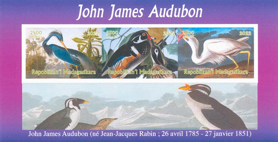 Madagascar 2022 MNH Birds on Stamps John James Audubon Art Ducks 3v IMPF M/S I - Image 1 of 1