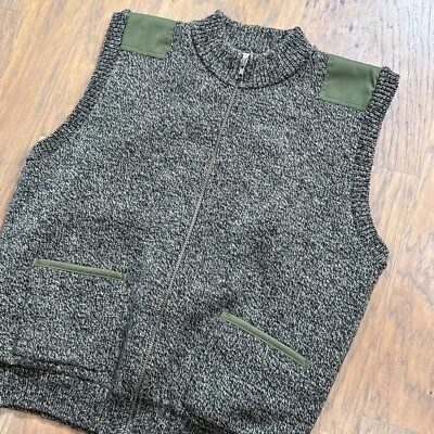 Vintage LL Bean Vest Mens L Green Military Knit Fisherman Wool Fleece Lined Army - Image 1 of 4