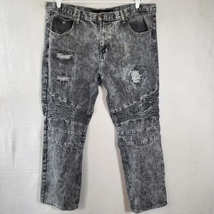 Rocawear Jeans Mens 40X30 Black Acid Wash Moto Straight Distressed Y2K - Picture 1 of 15