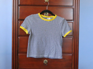 H&M Divided Basic black & white striped tee with yellow trim Small