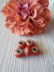 5 Beadsperlen dunkles orange Edelstein Türkis Howlith Imitat Großlochperlen - Bild 1 von 1