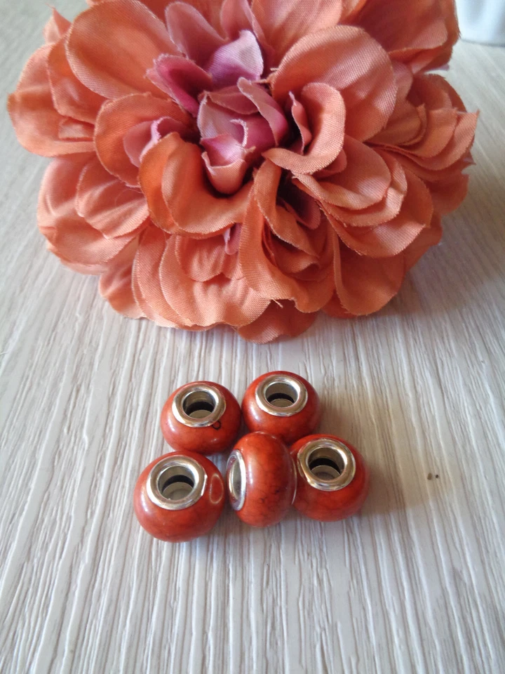 5 Beadsperlen dunkles orange Edelstein Türkis Howlith Imitat Großlochperlen - Bild 1 von 1