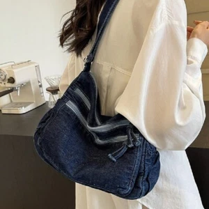 Denim Messenger Bag Casual Retro Tote Bag Crossbody Bag Handbag for Women Men - Picture 1 of 13