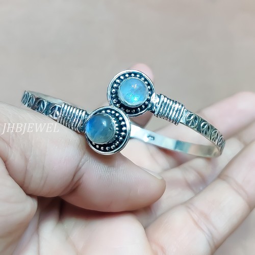 VALENTINO Bracciale artigianale in argento sterling 925 con pietra preziosa labradorite e pietra di luna