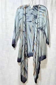 Soft Surroundings Blue Gray Waterfall Tie Dye Silk Kimono Duster Cardigan Large - Picture 1 of 5