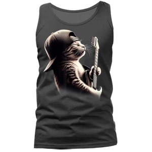 Camiseta sin mangas con gráfico de animales divertidos banda de música rock para gatos tocando guitarra - Imagen 1 de 11