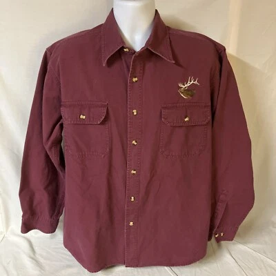 Cabelas Mens 100% Cotton Denim Shirt XL Purple w Embroidered Buck Head Free Ship - Image 1 of 4