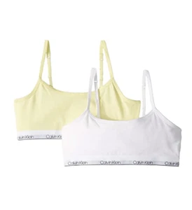 Calvin Klein A5869 Kids 2-Pack Adjustable Crop Bra Elfin Yellow Girl’s Size S - Picture 1 of 3