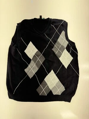 Apt 9 Black Grey Diamond Pattern Sweater Vest Mens Size Large - Image 1 of 4