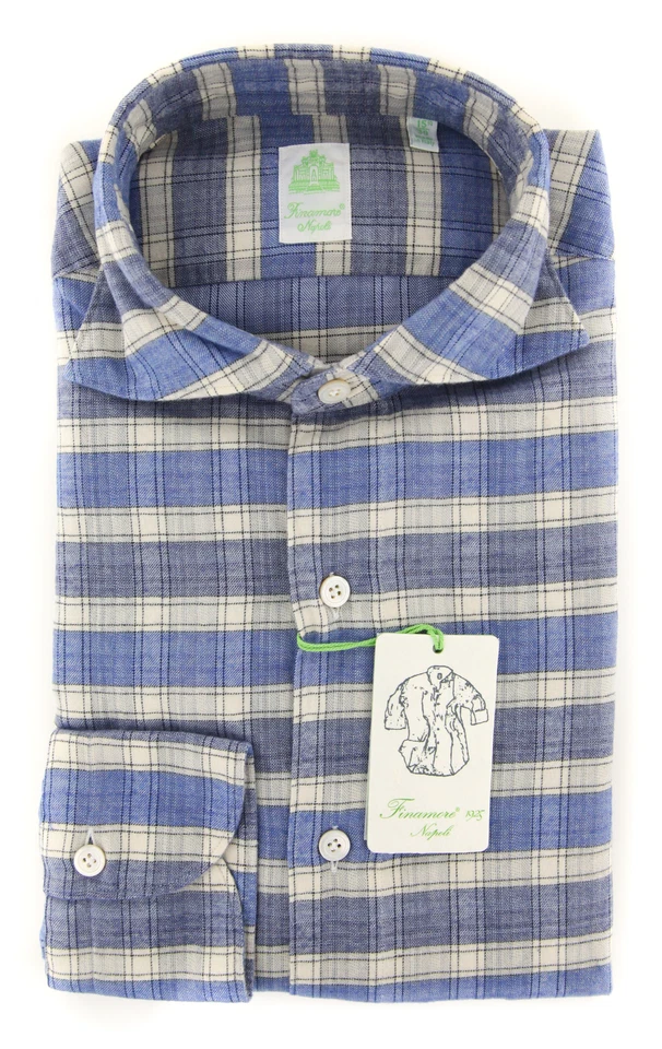 Finamore Napoli Blue Plaid Shirt - Extra Slim - (F110186) - Image 1 of 4
