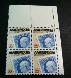 US Plate Blocks Stamp Scott# 2145 Ameripex '86 1985 MNH L480 - Picture 1 of 1