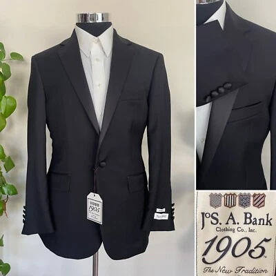 Jos A Bank 1905 Chaqueta Esmoquin Un Botón Negro Lana Abrigo Deportivo Chaqueta Talla 39R Foto 1 de 4