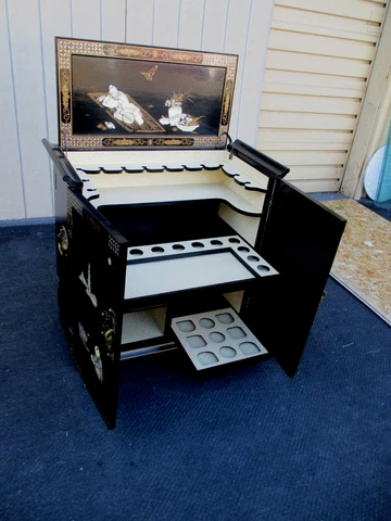63772 Oriental Ebony Bar Cart Liquor Cabinet Cover