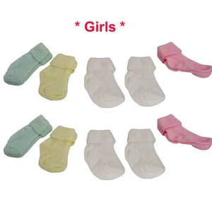 LOT Infant Baby Girls 0-9 Mo Turn Cuff Solid Crew Socks 12 ASSORTED PAIR NEW - Picture 1 of 1