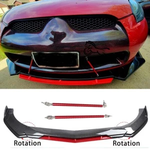 For Mitsubishi Eclipse Carbon Fiber Front Bumper Lip Spoiler Splitter+Strut Rods - Picture 1 of 13