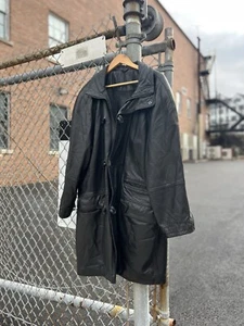 Vintage COACH Leather Heavy Bomber Jacket Black Toggle Parka Size L - Picture 1 of 8