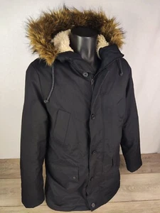 NEW LOOK Mens Parka Padded Fur Jacket Hooded BLACK WARM Size SMALL NEW B141 - Picture 1 of 5