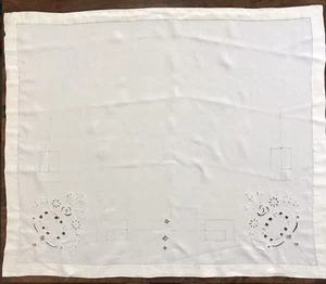 Vintage Flachs Leinen Cutwork handbestickt Kommode Schal 34" x 41" (RF693) - Bild 1 von 9