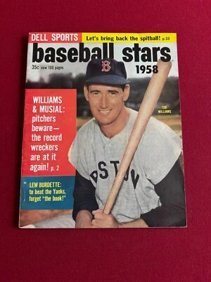 1958, Ted Williams, revista "Estrellas del béisbol" (sin etiqueta) escasa (Medias Rojas de Boston) Foto 1 de 4