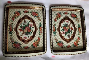 2 bandejas de lata florales vintage de artículos decorados por Then años 70 decoración regazo comida casa de campo - Imagen 1 de 11