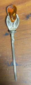 Antique Sterling Silver & Honey Baltic Amber Lapel Or Hat Pin Artisan Stamped - Picture 1 of 7