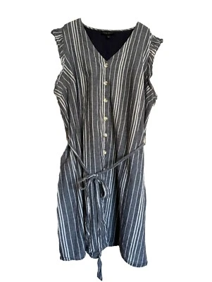 Vestido Lane Bryant Mezcla de Lino Rayas Botón Delantero Talla Grande 26 | Manga Volantes Foto 1 de 4