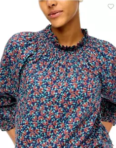 J. Crew Women's Navy-Blue Cotton/Spandex Poplin Ruffle-Neck Popover Blouse 3X - Picture 1 of 9