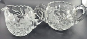 Etched Vintage Floral Cut Clear Glass Creamer and Sugar Bowl - Picture 1 of 4