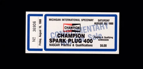 1988 MICHIGAN SPEEDWAY QUALIFYING TICKET-CHAMPION 400-ELLIOT WINS-MIS VINTAGE Cover