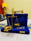 Blue Antique Brass Polished Balance Scale with Velvet Box with Weights Jewelry