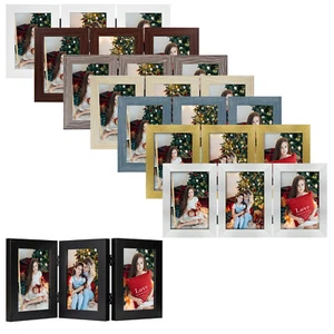 4x6 5x7 Triple Picture Frame Trifold Hinged Photo Frame with 3 Openings Desk Top - Picture 1 of 16
