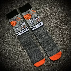 BUGS BUNNY BASKETBALL SOCKS gray neon orange looney tunes space jam ADULT CREW - Picture 1 of 2