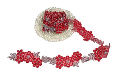 1.75" Turquesa Gris Verde Berenjena Borgoña Azul Marino Rosa Bordado Encaje por Yarda Foto 1 de 4