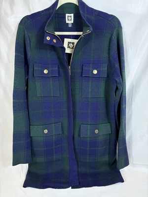 ANNE KLEIN TARTAN Chaqueta Suéter Tejido Treeline Preppy Clásico M Nueva con Etiquetas Foto 1 de 4