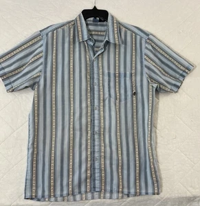 Men’s OP brand vintage medium Blue Striped Button Collar Single Stitch Sleeve  - Picture 1 of 11