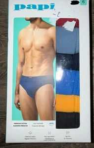 Papi ~ 6-Pair Mens Low Rise Briefs 100% Cotton Underwear ~ L (36-38) - Picture 1 of 3