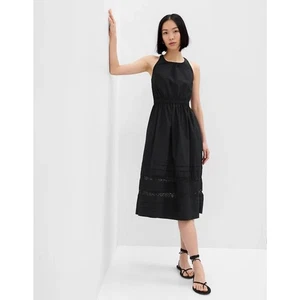 Gap Lace Cross-Back Midi Dress Women’s XS Petite Black Eyelet Romantic A-line - Picture 1 of 10