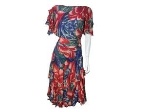 90er Rock Set Pailletten Judith Ann Creations Seide Chiffon 1920’s Floral XSmall - Bild 1 von 24