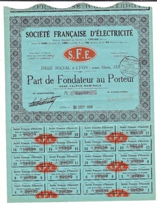 Francia: 1928; acciones stock electricidad, cupón 20, decorativo, EB-013 - Imagen 1 de 2