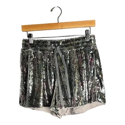Pam & Gela Silver Sequin Pull On Shorts With Drawstring Size Medium - Image 1 of 4