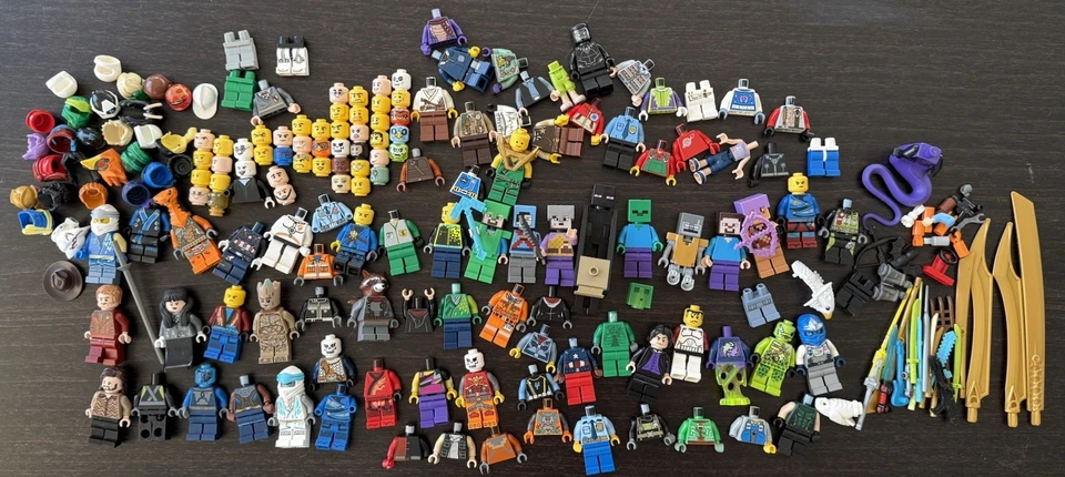 LEGO Lote de Minifiguras Ninjago Marvel Minecraft HP Torsos Cabezas Armas Cabezas Foto 1 de 4