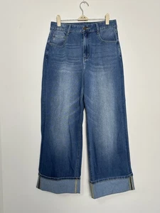 Pantalones de mezclilla Halara Flex cintura alta acampanados dobladillo enrollado para mujer pierna media ancha - Imagen 1 de 7