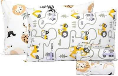 Juego de sábanas dobles 100 % algodón 210TC para niños juego de 4 piezas Jungle Safari/Tractor Foto 1 de 4